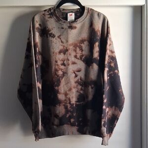 Hanes Super Cool DIY Acid Wash Tie Dye Sweatshirt Brown Black L